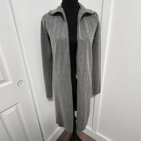 Zara Trafaluc Herringbone Zip Front Raw Hem Duster - Picture 1 of 9